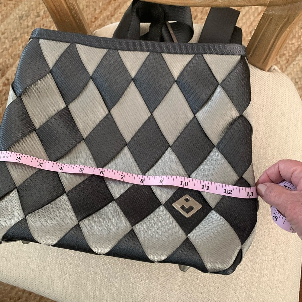 NWOT Black and Gray Maggie Bags Woven Seatbelt Backpack bag black
and grey check - Picture 5 of 10